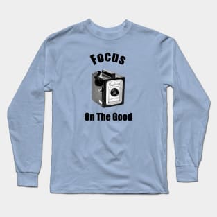 Vintage 1960s Box Camera - Focus - Black Text Long Sleeve T-Shirt